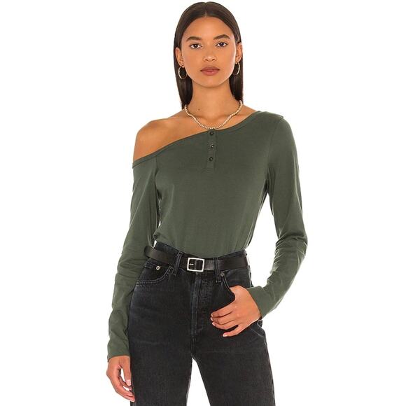 n:philanthropy NEW Erro Henley Off Shoulder Long Sleeve Henley Top Winter Moss - Picture 1 of 8